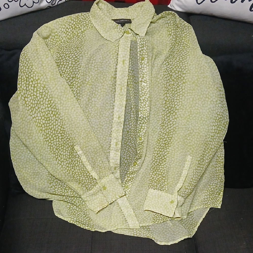 Elegant Green Sheer  Patterned Blouse Plus Size